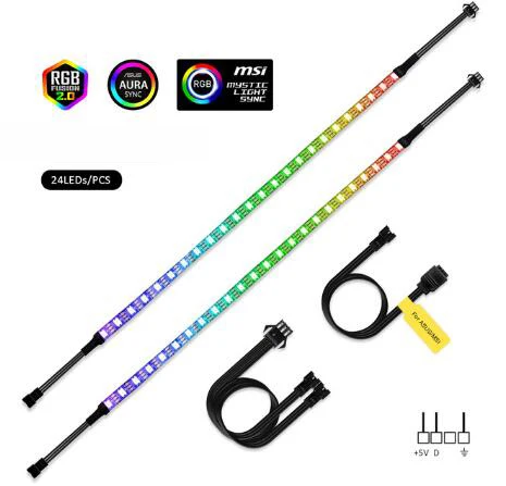 Addressable RGB светодиодные ленты цифровой свет ws2812b материнская плата использовать для ЦП блок GPU 5 в 3PIN A-RGB свет для DIY аура Синхронизация в M/B - Испускаемый цвет: 2x24led strip set