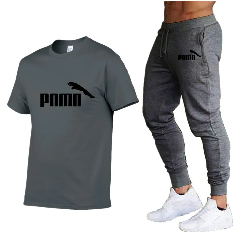 

2021 Men's Suit T-shirt + PantsTwo-Piece Casual Sportswear Men's And Women's Suit Printed Top + Pants Gym Fitness Pants