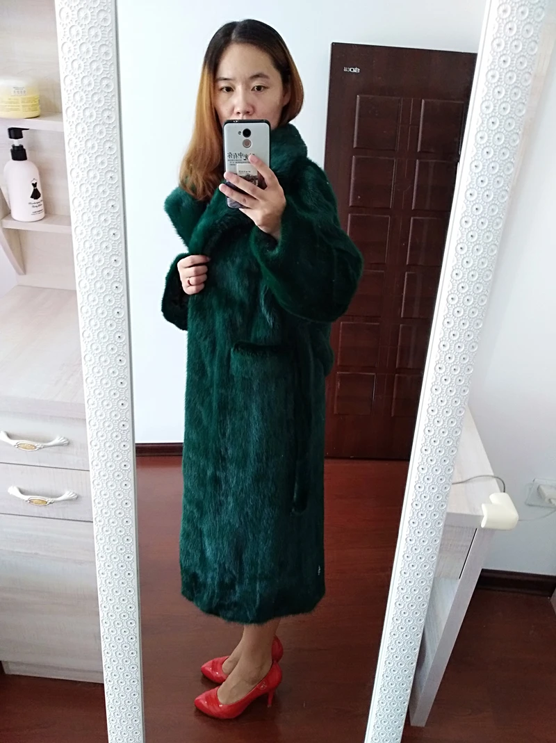 Настоящий женский норковый мех, тонкое длинное пальто и Женская куртка, осенне-зимняя норковая шуба