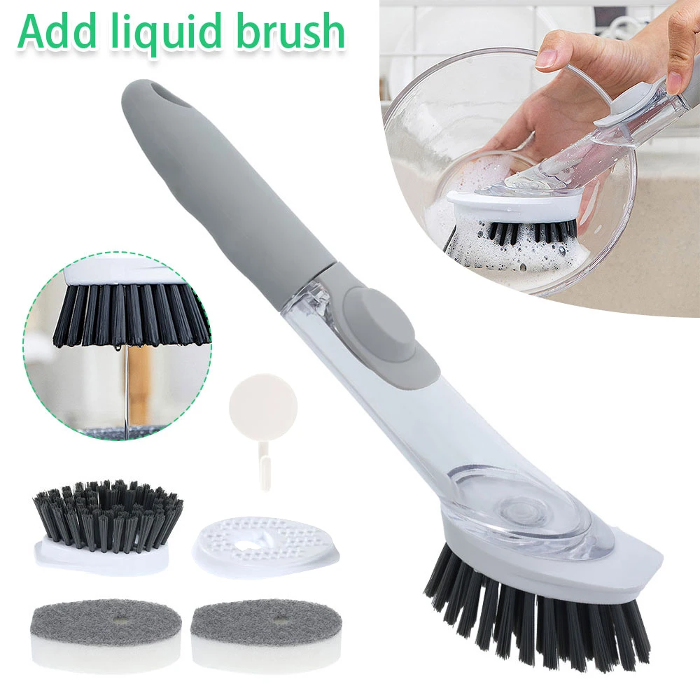 

Dish Washing Brush Pot Cleaning Sponge Pads Refillable Soap Dispenser Kitchen Wash Tools Soap Dispensing Scrubbing Pot Brush