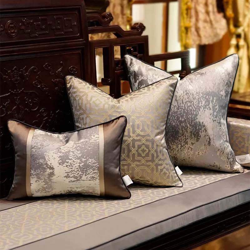 

Luxury Modern Patchwork Throw Pillow Covers Brown Grey Cushion Covers with Tassels 45 X 45 50 X 50cm Jacquard Princess Pillow