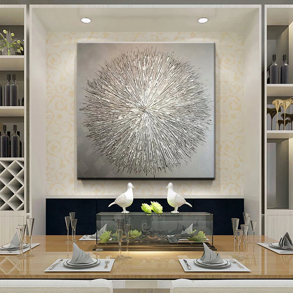 

Handmade Wall Art Abstarct Oil Painting Silver Thick Textured Canvas Painting Modern Home Decoration Hotel Painting Art Unframed