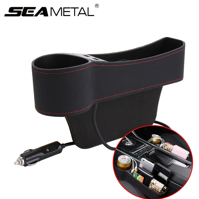 Автомобильный Органайзер коробка для зазора на сиденье кожаный автомобиля 2 USB