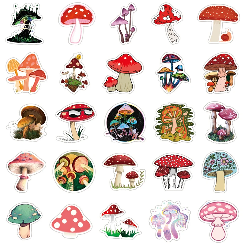 

50pcs Color Mushroom Sticker Children Gift DIY Skateboard Luggage Refrigerator Notebook Graffiti Waterproof Decal Stickers