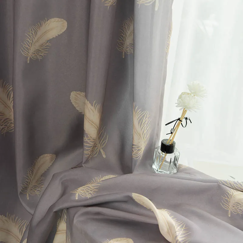 Затемняющие шторы с серыми перьями изысканные и теплые затемняющие занавески