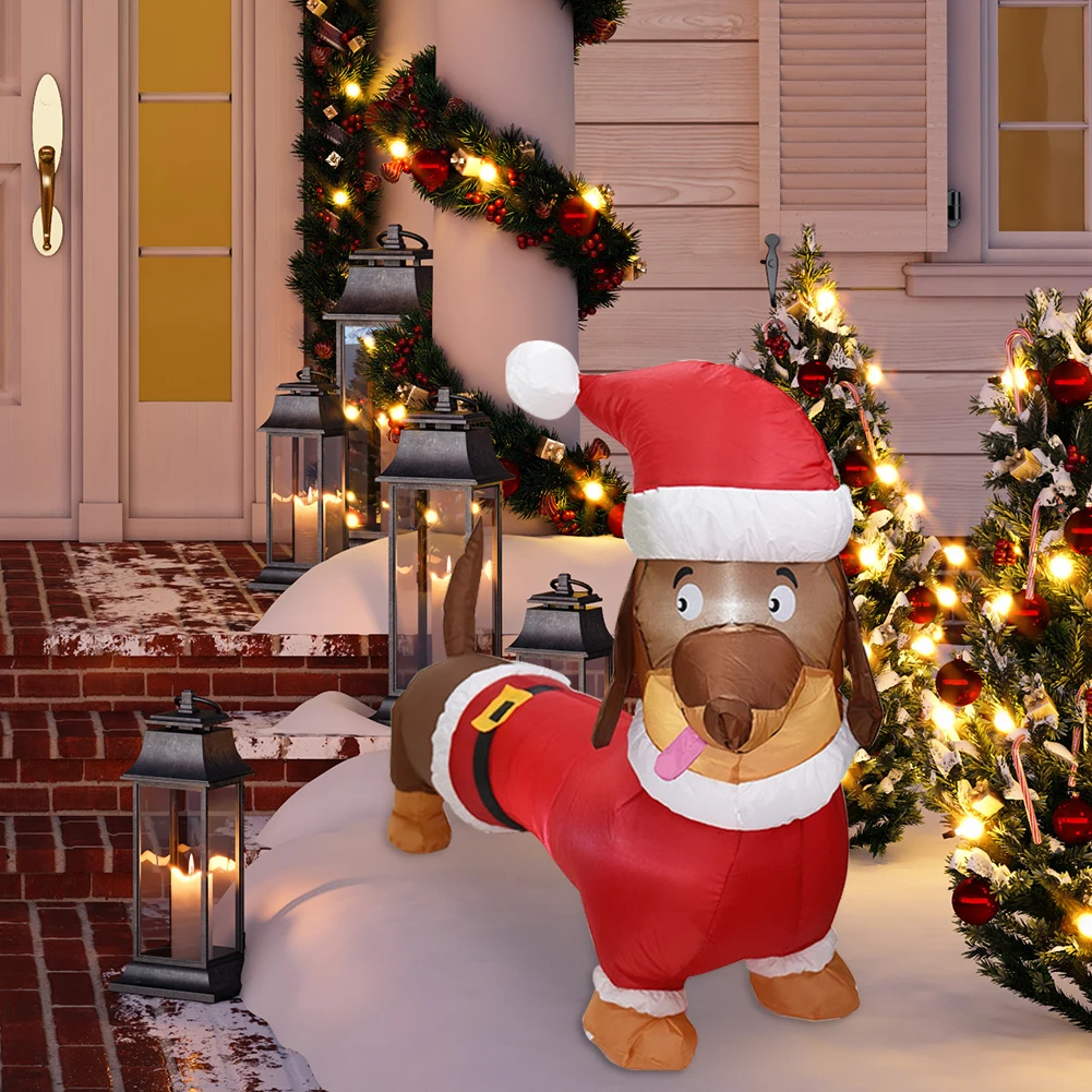 

Christmas Inflatable Model Dachshund Wear Christmas Clothes with Light for Courtyard Lawn Party Decoration Stake Props Household