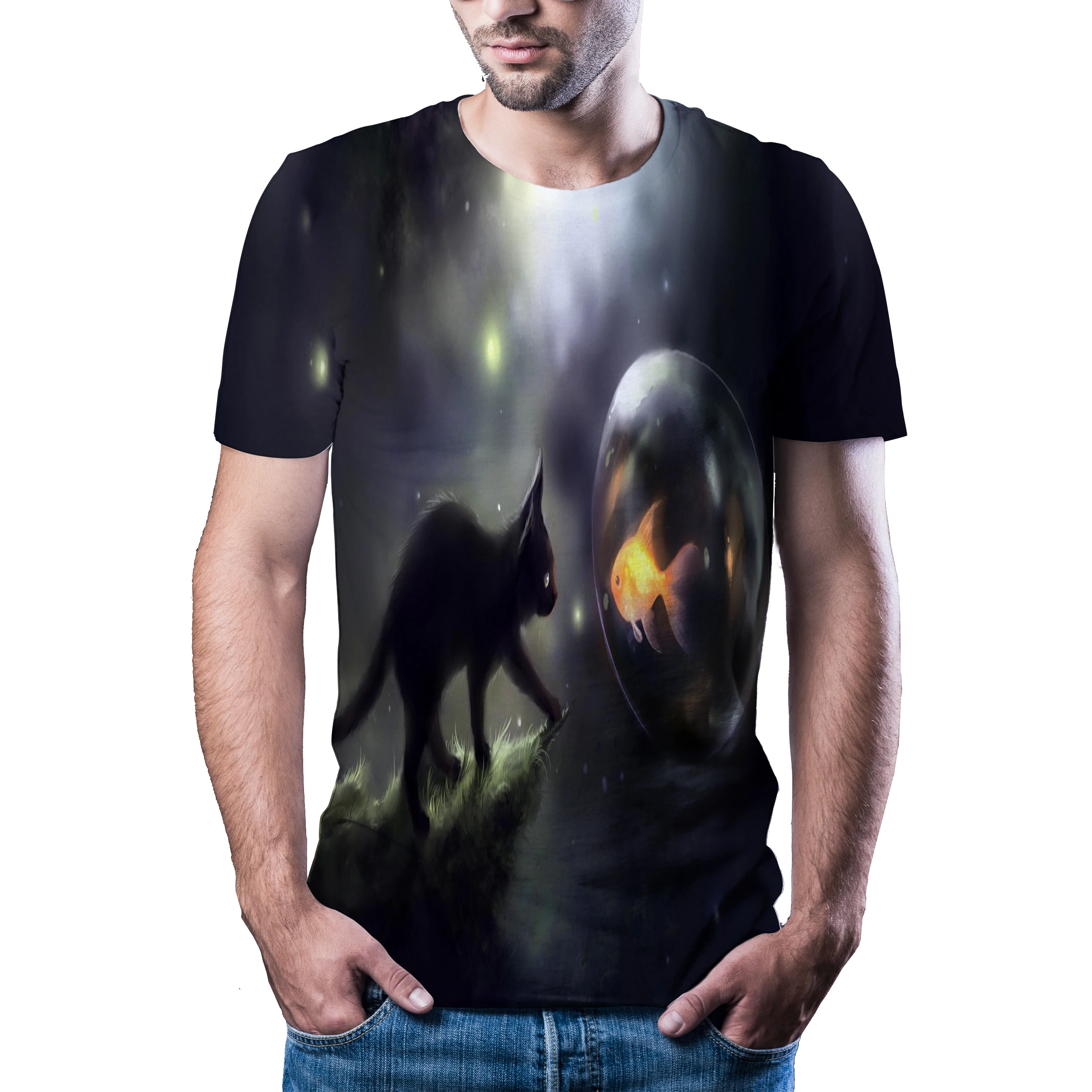 Футболка мужская с объемным рисунком свободный цветной Топ в стиле хип хоп стрит