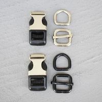 50 sets 15mm plastic side release buckle metal double pin belt roller buckle coat d ring strap adjustable harness diy collar