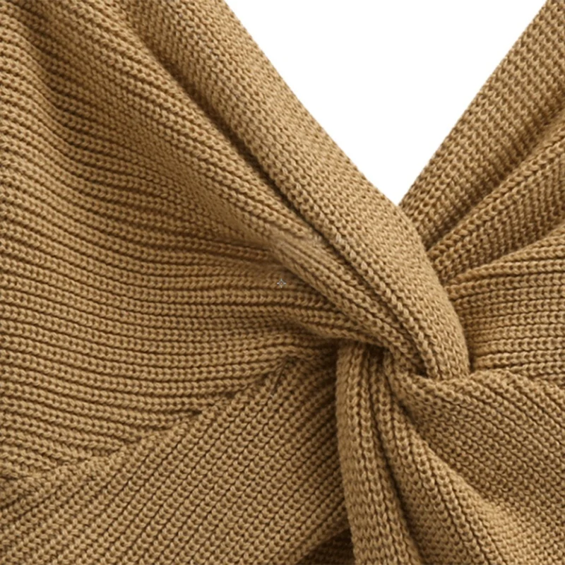 Women Sweaters Knitted Tie Color Open Full Elegant V-Neck Back Pullovers Sleeve Sweater Solid Knitwear | Женская одежда