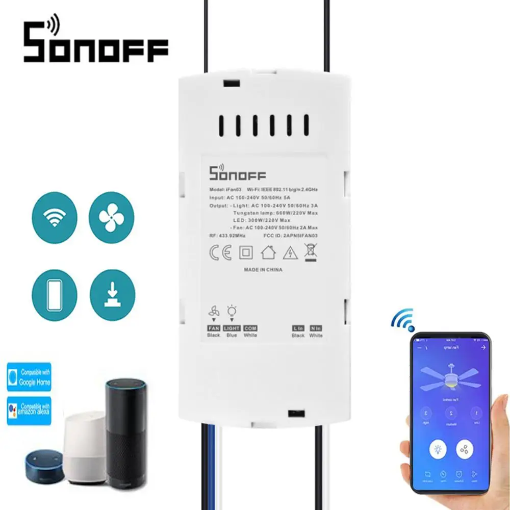Потолочный вентилятор SONOFF iFAN03 Wi Fi контроллер освещения поддержка