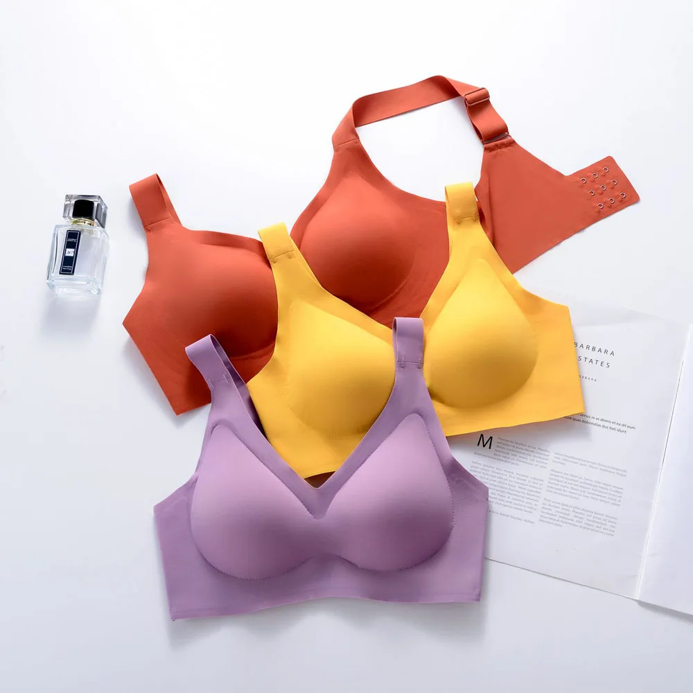 NHKDSASA Women's Support Wire Free Bra Comfort Sexy Push Up Bra Minimizer Candy Color One Piece Seamless Full Coverage Bralette