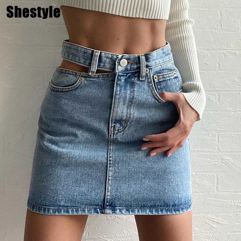 

Женская джинсовая юбка Shestyle, синяя облегающая юбка-футляр с высокой талией, вырезами и карманами на молнии, прямая юбка, осень 2020