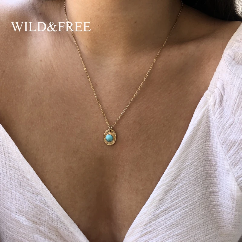 Wild & Free 5 Цвета зеленый ожерелья с подвеской из натурального камня для женщин