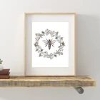 Печатный плакат Queen Bee, природный растительный постер, вывеска в стиле фермерского дома, настенное искусство, Декор, современный минимализм, холст для рисования, Настенная картина