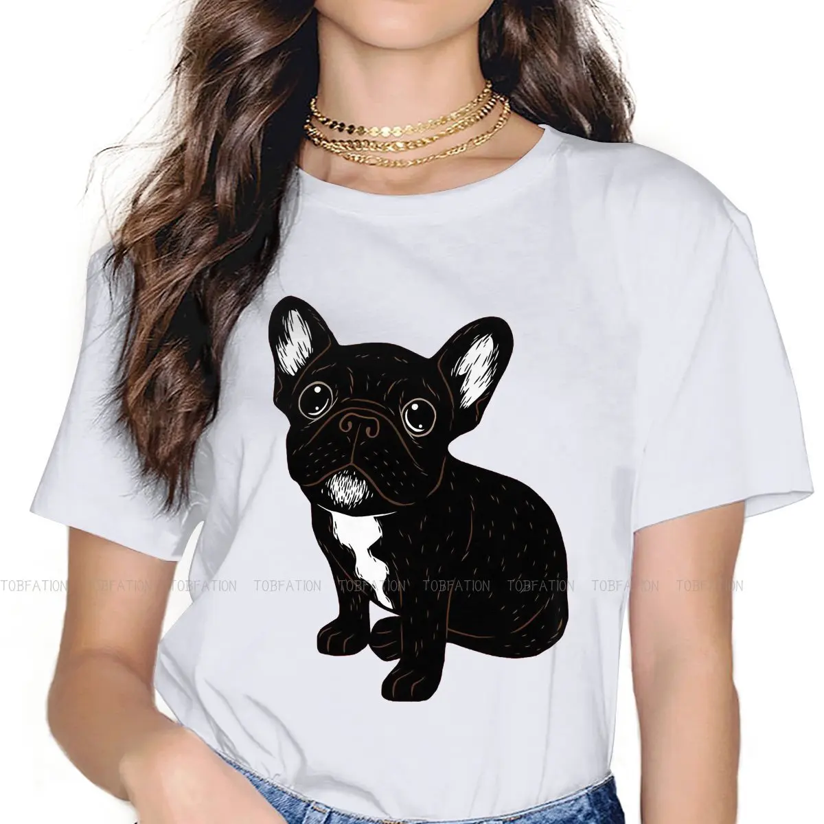 

Cute Brindle Frenchie Puppy Women's TShirt French Bulldog Pet Dog Lover Girls Basic Tops Female T Shirt 5XL Humor Hipster Gift