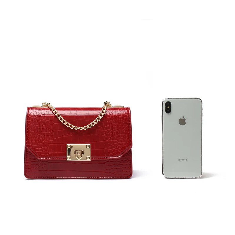 

SPS Women Designer PU Leather Square Bags Female Simple Lock Chain Messenger Bags