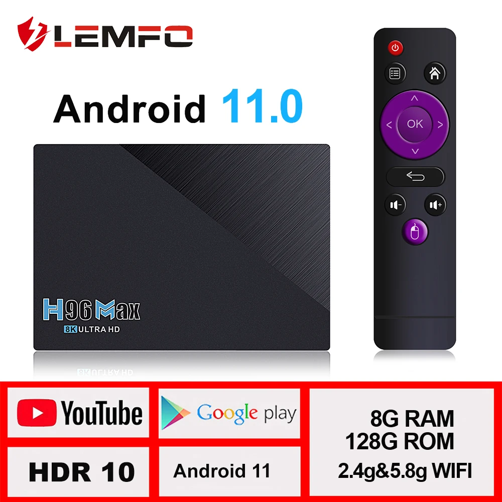 ТВ приставка android 11 H96 MAX RK3566 8G Оперативная память 128 Гб Встроенная 8K 2021 LEMFO Smart TV Box 2 4