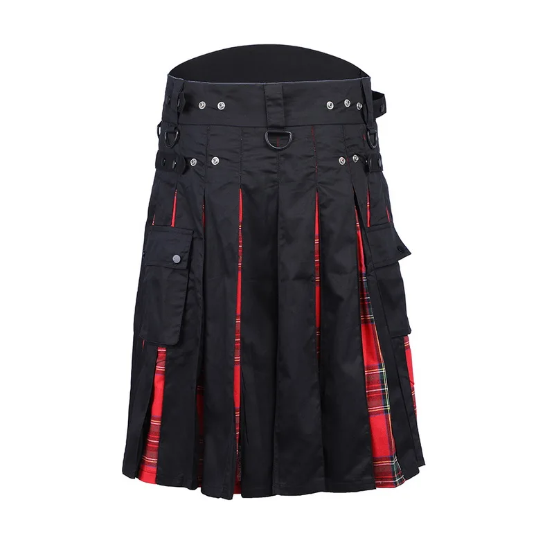 

2021 Men Waist Casual Skirt Pant Solid Plaid Punk Hip-hop Avant Garde Men Fashion Scotland Trousers Scottish Kilt