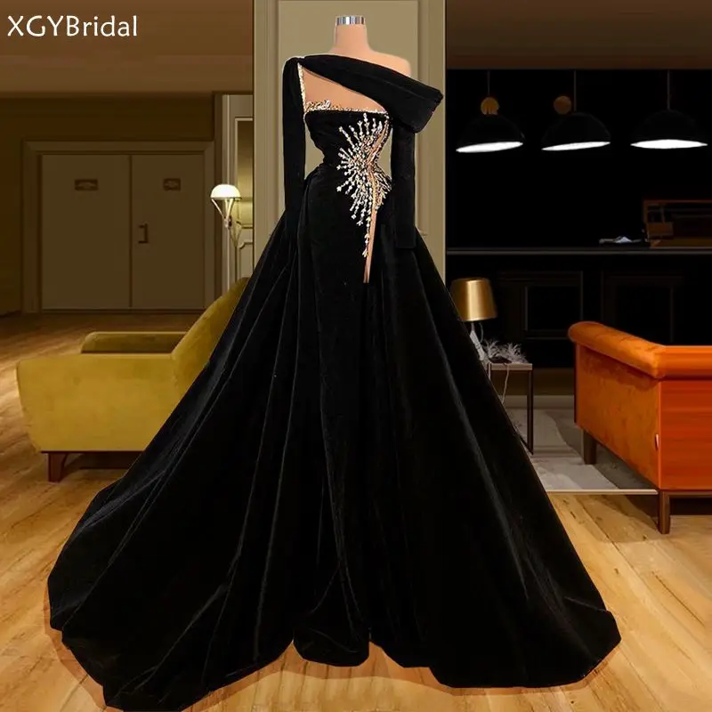 

Женское вечернее платье-русалка, черное платье в мусульманском стиле, расшитое бисером, для торжественных случаев