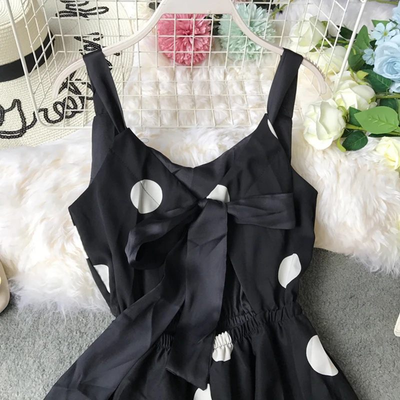 Платье женское длинное с принтом в горошек из шифона без рукавов открытой