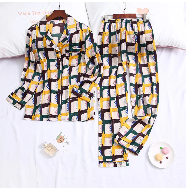 Пижамный комплект Daeyard женский Шелковый из 2 предметов одежда для сна с цветочным