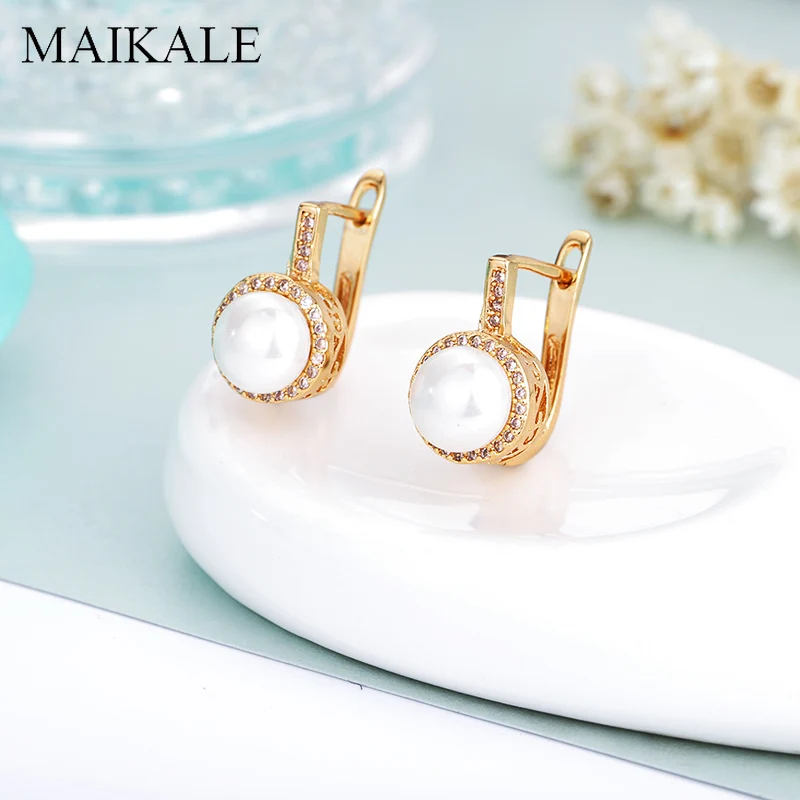 MAIKALE, классические круглые маленькие серьги с жемчугом, золотые, серебряные, кубические циркониевые жемчужные серьги-гвоздики для женщин, корейские модные подарки