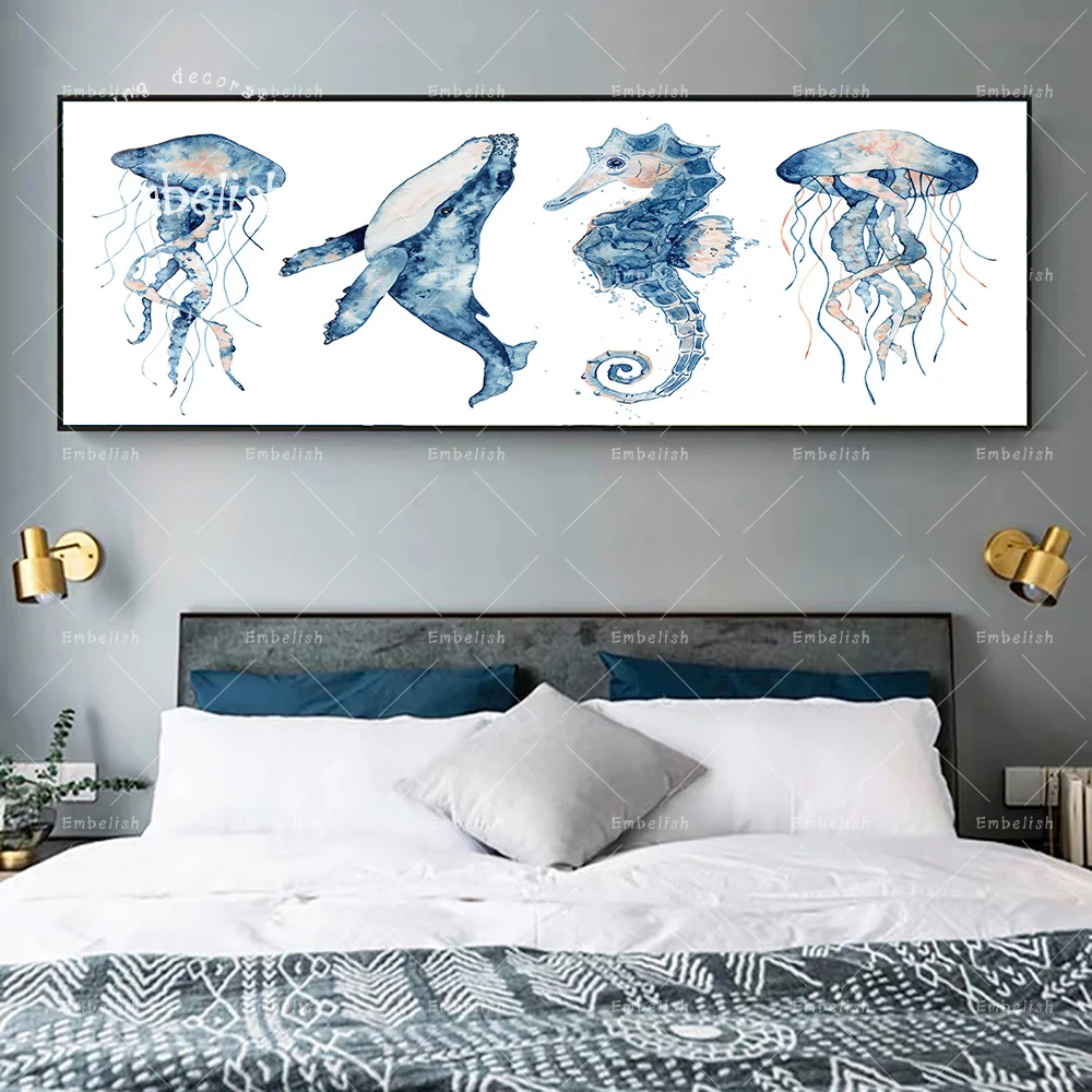 1 шт. акварель рыба медуза Кит морская лошадь фотообои для гостиной искусство на