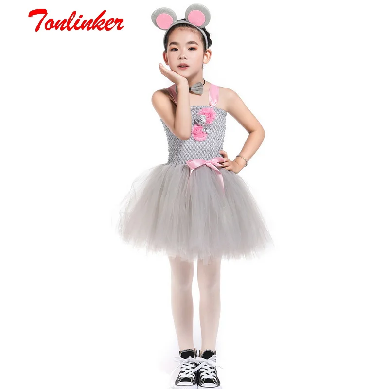 Дети животных костюмы для костюмированной вечеринки Мышь пачка хвост платье с