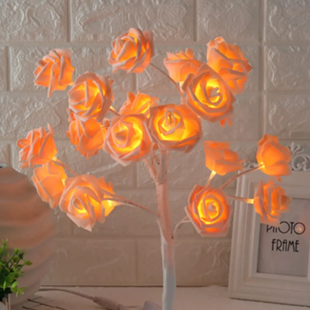 

LED Table Lamp Lights Rose Flower Tree USB Night Lights Simulation Rose Flower With Branch Lights Home Decoration