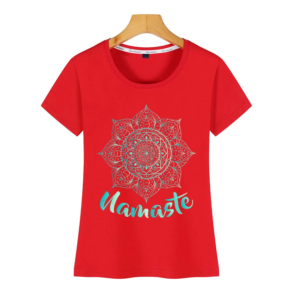 Tops T Shirt Women namaste lotus flower spiritual om O-Neck Vintage Print Female Tshirt | Женская одежда
