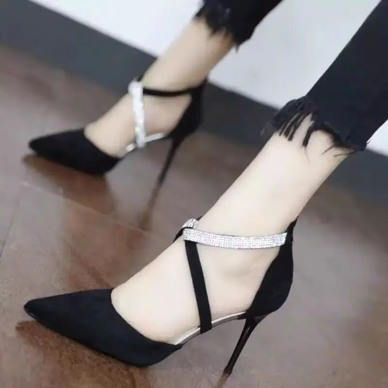 

Новинка Весна 2021, женская обувь, европейские и американские модные сексуальные туфли на высоком каблуке, с острым носком, замшевые туфли с в...