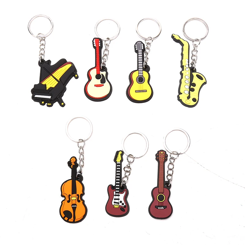 

Creative Mini Musical Instrument Keychain Cute Silicone Guitar Piano Saxophone Key Chain Backpack Car Ornament Musician Jewelry