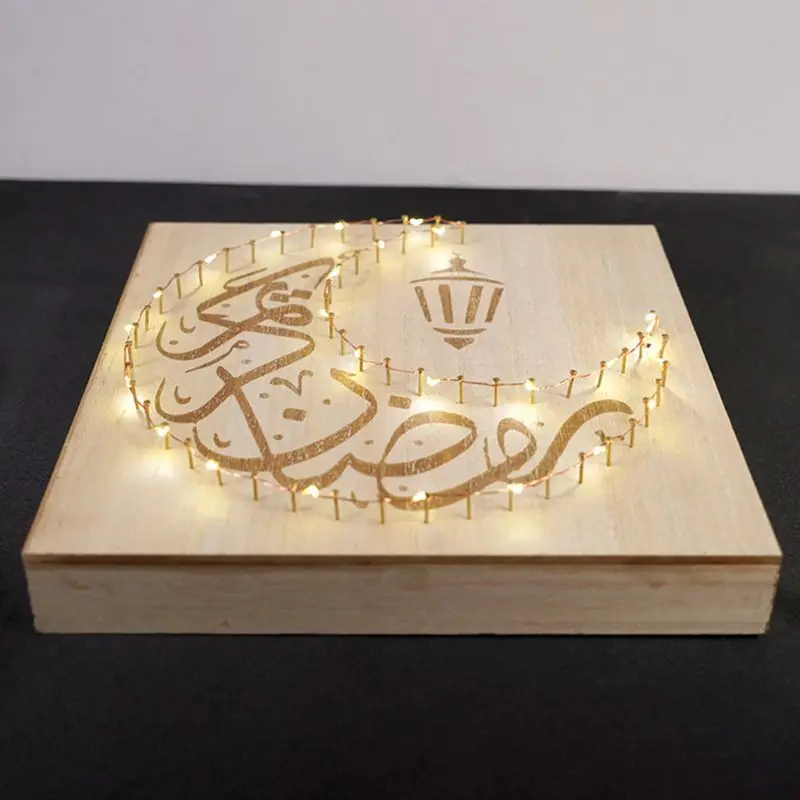 

DIY Wood Eid Mubarak Moon LED Light String Wooden Plaque Hanging Pendant Ramadan K1MF