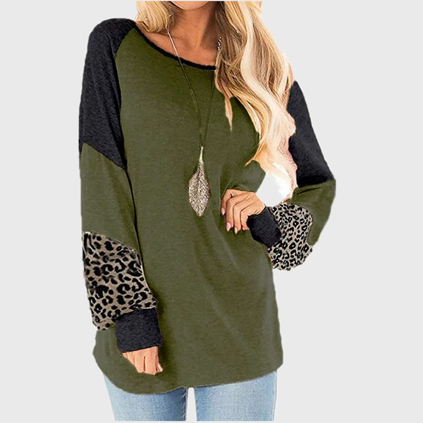 

Patchwork Women Sweatshirt Hoodies Autumn Long Sleeve Top Casual Pullovers Sweatshirt Female O-neck Hoodies 2021 Lady Loose Top
