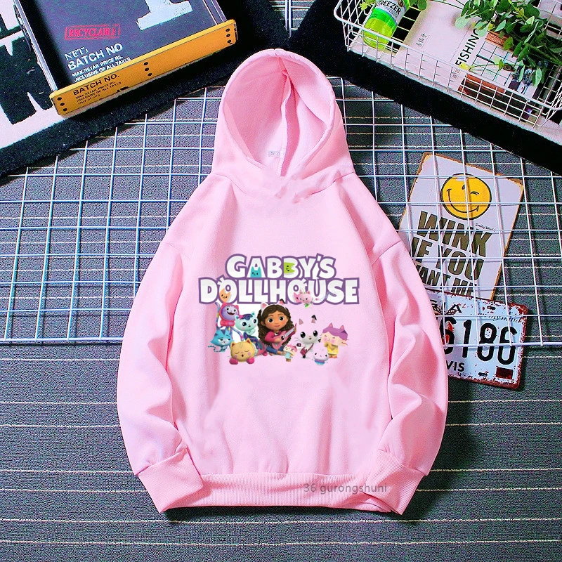 

Kawaii Girls Hoodies Gabbys Doll House Pink Kids Hoodies Girls Hoodie Long Sleeve Sweatshirt High Quality Tops Dropshipping