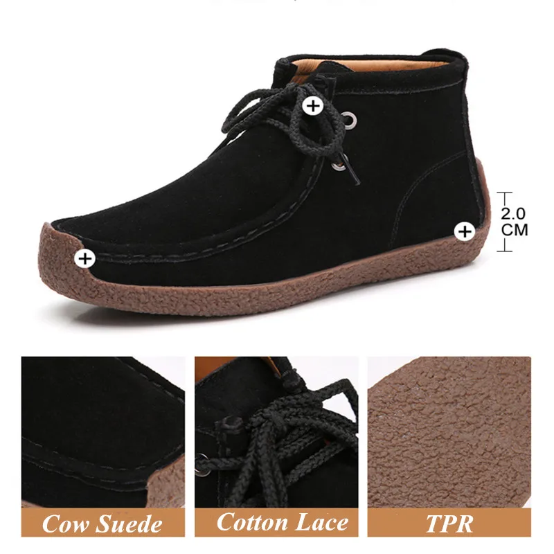 Women's Boots Cow Suede 2022 Fashion Casual Ankle Boots Flats Round Toe Casual Lightweight Female Shoes Winter