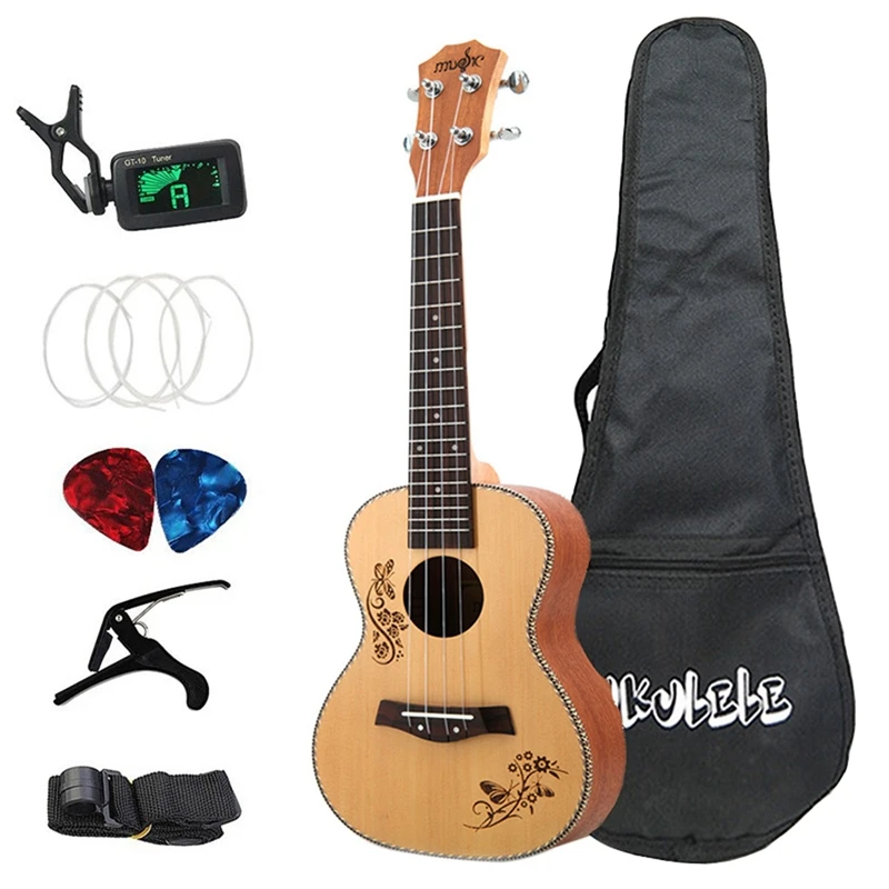 

23 Inch Ukulele Kits Spruce Wood Acoustic Ukelele 4 Strings Hawaiian Guitar Music Instrument with Bag for Beginner