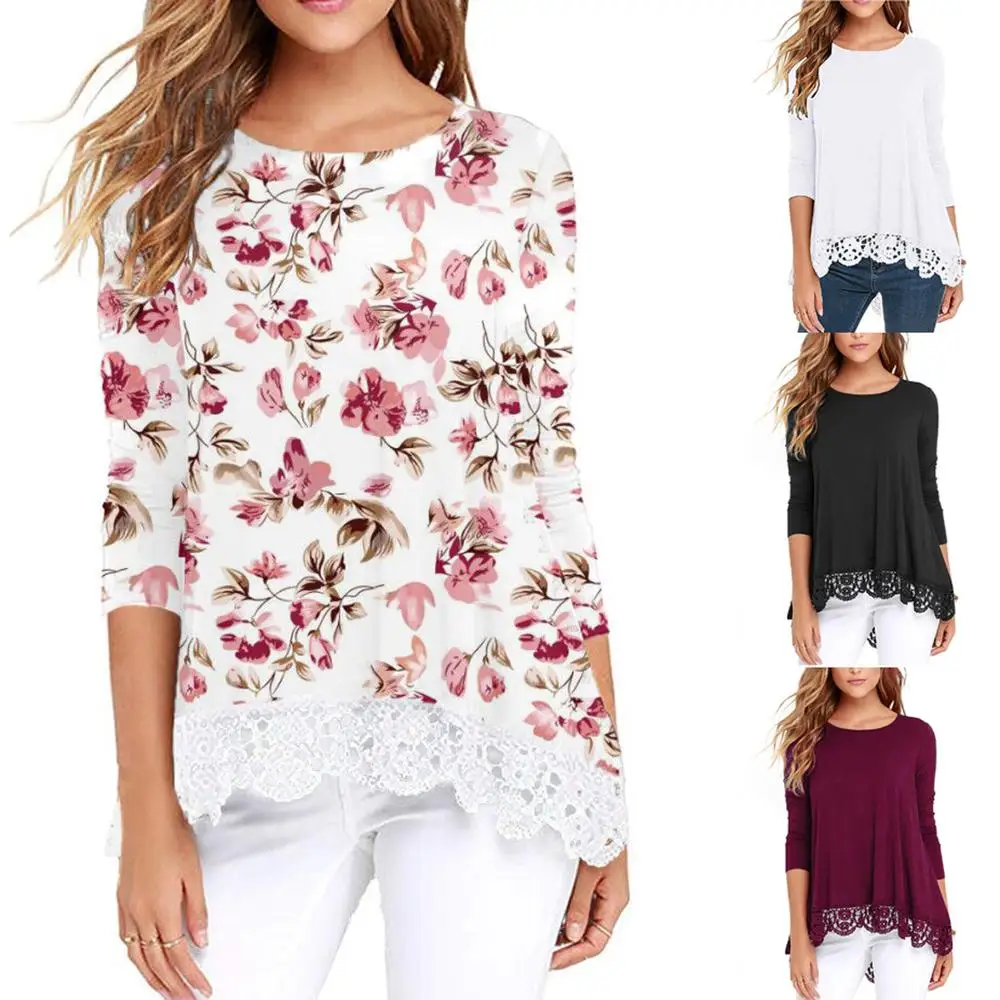 Женская кружевная рубашка поло с длинным рукавом и круглым