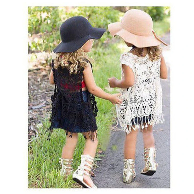 Детская пляжная одежда для маленьких девочек вязаный кружевной ажурный кардиган