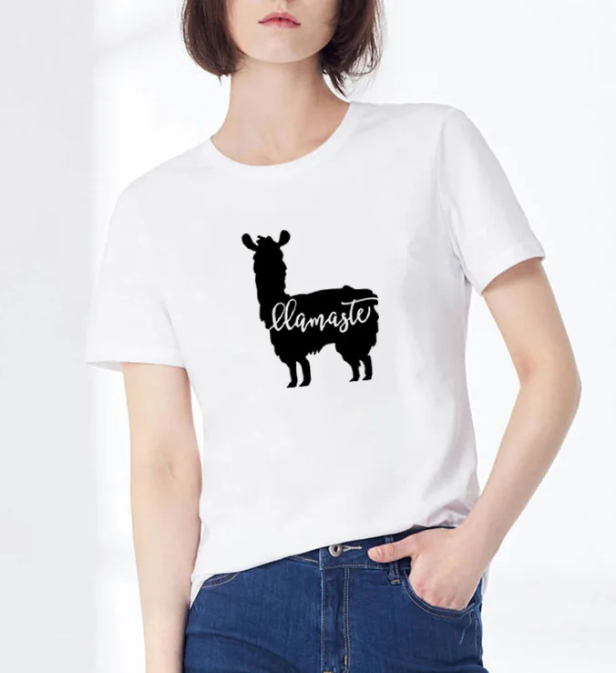 

Llamaste летняя футболка с принтом, Женская хлопковая Футболка с круглым вырезом и коротким рукавом, забавная футболка, Женский Топ, свободная ф...