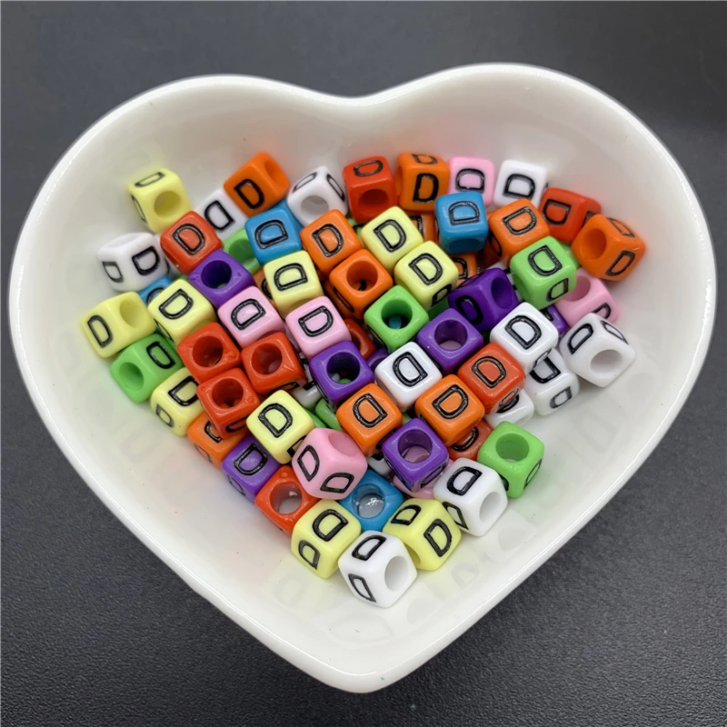 Разноцветные акриловые бусины разделители 100 шт./лот 6 мм Квадратные с буквами для