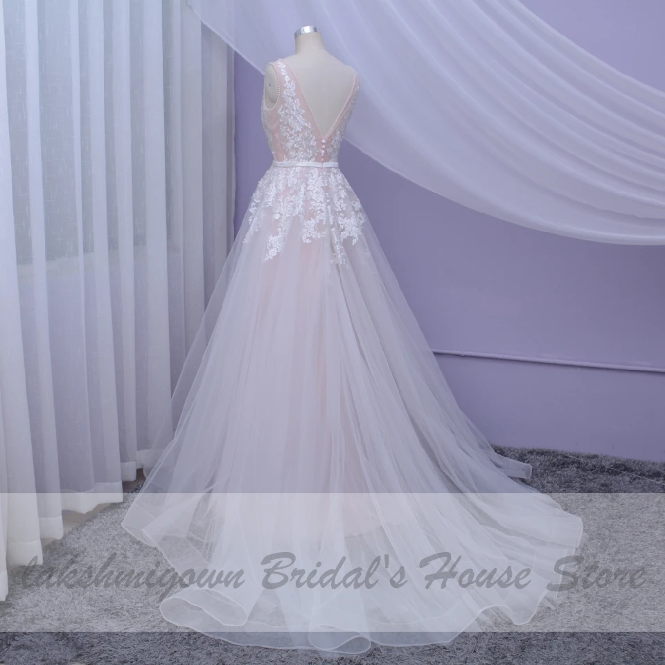 Женское свадебное платье в стиле бохо lakshmidress розовое фатиновое с v образным