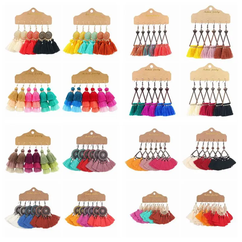 3 пары/компл. Винтажные висячие серьги с бахромой для женщин и девушек Модные
