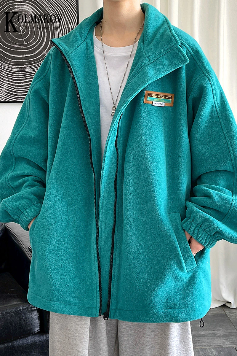 

KOLMAKOV Autumn New Fleece Men's Jacket Large Size Loose-Fit Hong Kong-Style Youth Casual Coat Solid Color M-3XL