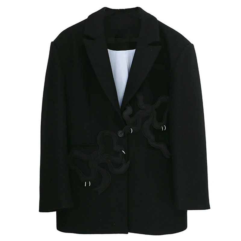 

Size Women Big Bow Metal Circle Blazer New Lapel Long Sleeve Loose Fit Jacket Fashion Tide Spring Autumn 2021 1DD2181