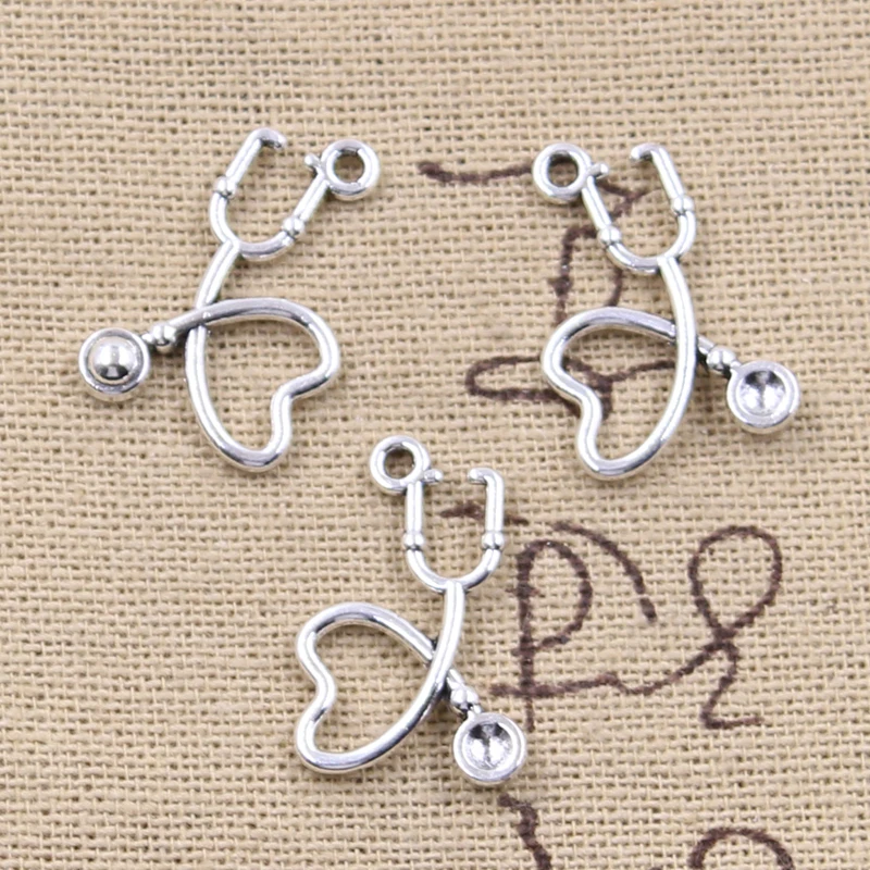 

20pcs Charms Doctor Stethoscope 22x14mm Antique Silver Color Plated Pendants Making DIY Handmade Tibetan Finding Jewelry