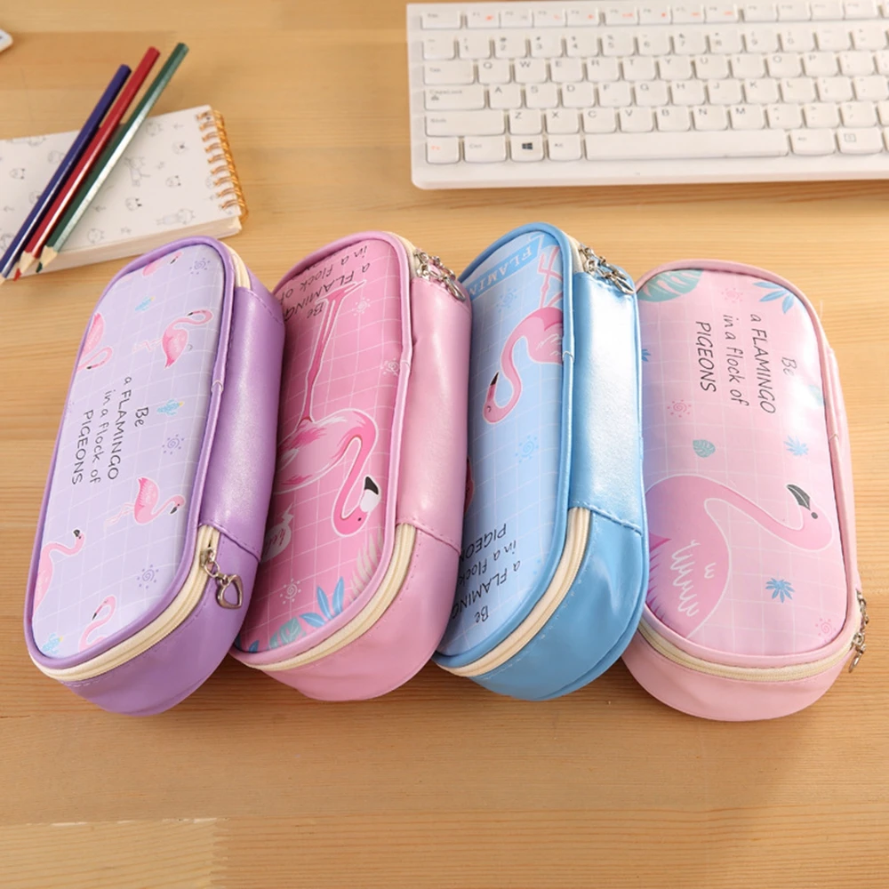 Милый чехол для карандашей с фламинго милая многофункциональная вместительная
