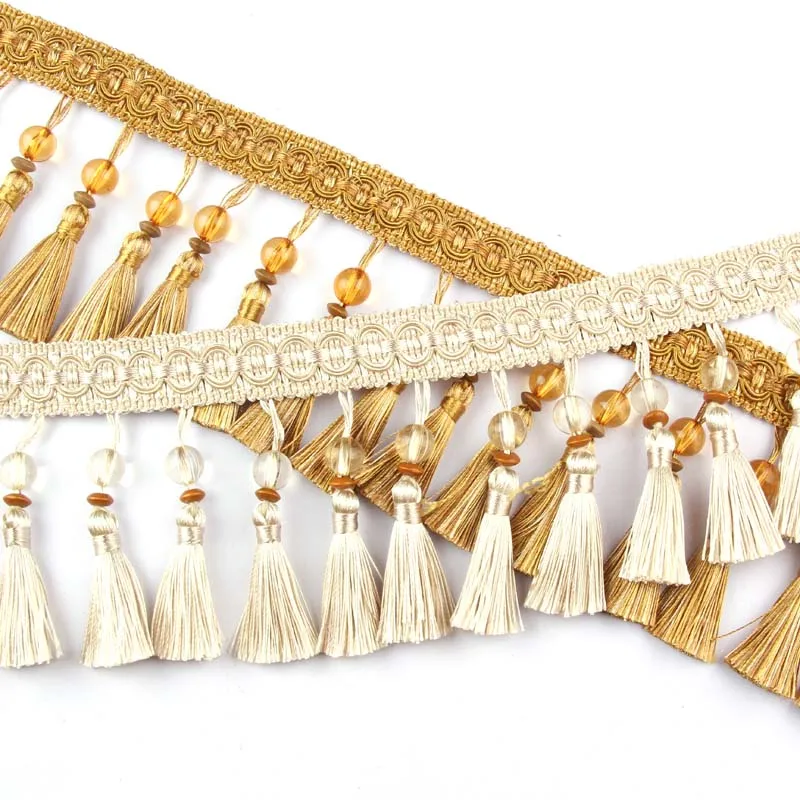 

6Meters/Lot 10CM Width Tassel Fringe Trim Crystal Beaded Tassels Lace For DIY Sewing Fabric Curtain Accessorie Lace Decoration