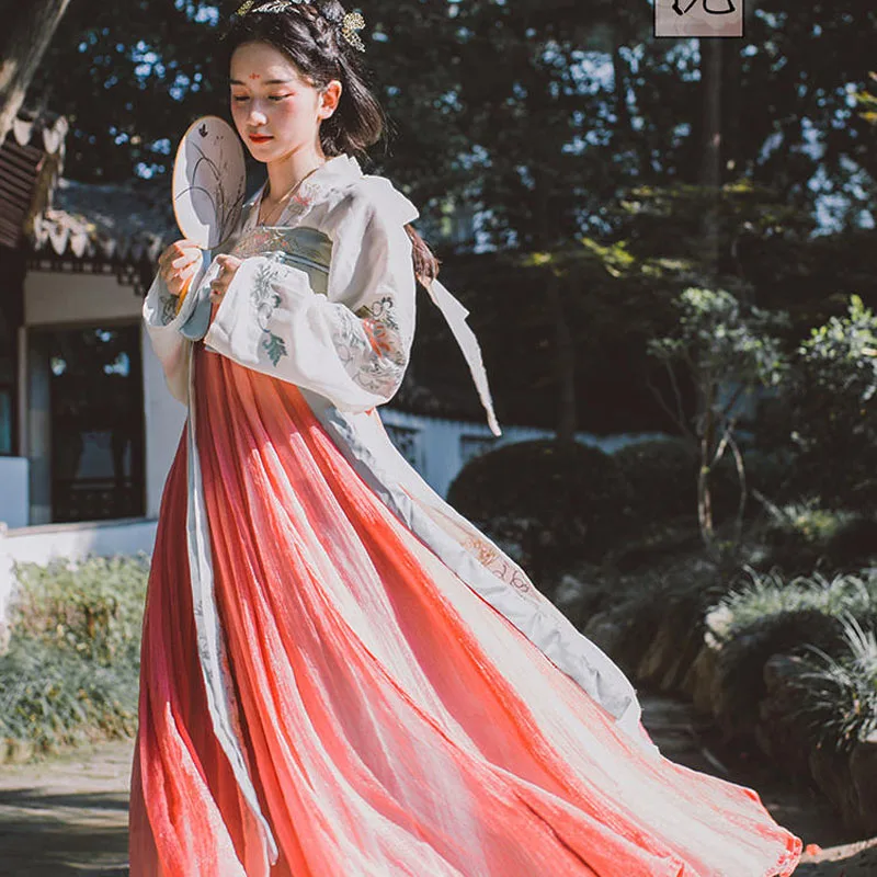 

Chinese Oriental Traditional Clothing Women Folk Dance Costume Ancient Hanfu Outfits Crane Embroidery Stage Performance Dress