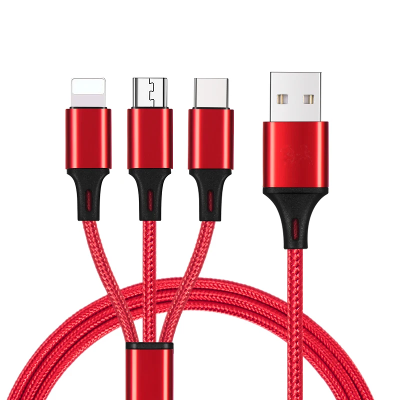 Sanzhiying 3 в 1 нейлоновый Плетеный зарядный кабель для телефона micro usb type c кабель для быстрой зарядки для samsung android зарядное устройство iphone шнур - Цвет: red(3 in 1)
